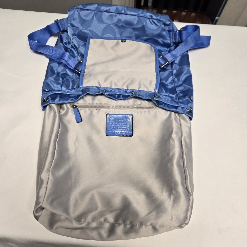 Coach Light Blue Signature Nylon Drawstring Backpack - Picture 8 of 16
